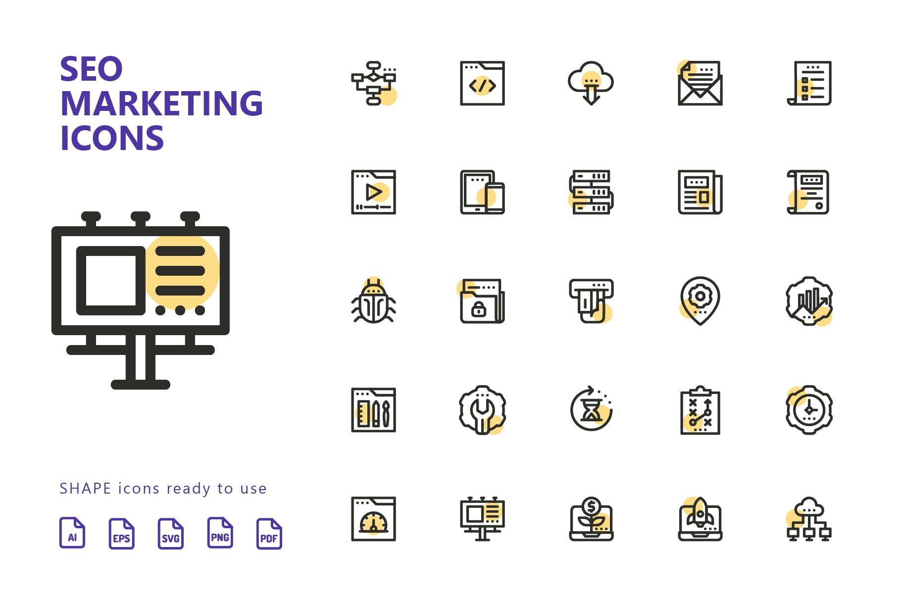 25枚SEO搜索引擎优化营销矢量圆点装饰亿图网易图库精选图标v1 SEO Marketing Shape Icons插图(1)