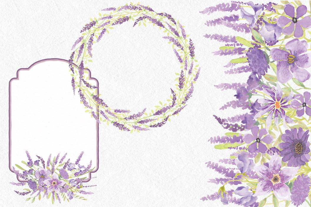薰衣草绽放水彩剪贴画素材库精选PNG素材 Lavender Blooms: Watercolor Clip Art Bundle插图(5)