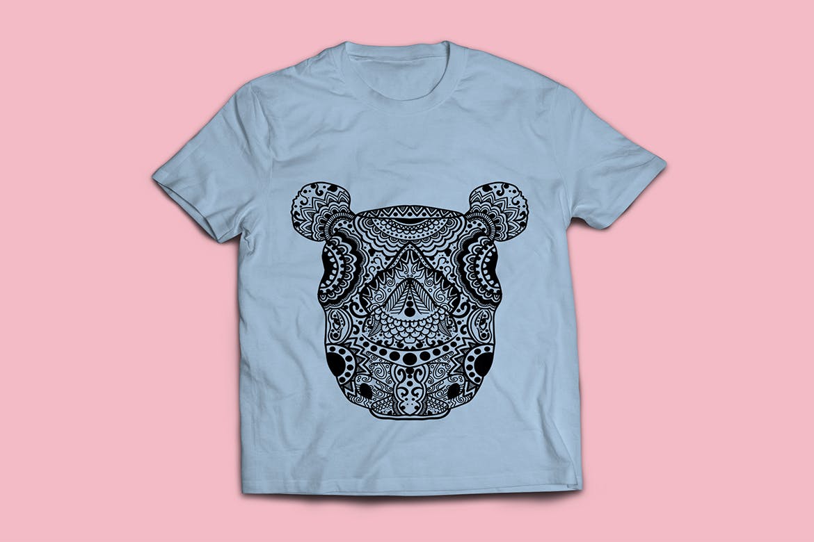 犀牛-曼陀罗花手绘T恤印花图案设计矢量插画非凡图库精选素材 Rhino Mandala T-shirt Design Vector Illustration插图(1)