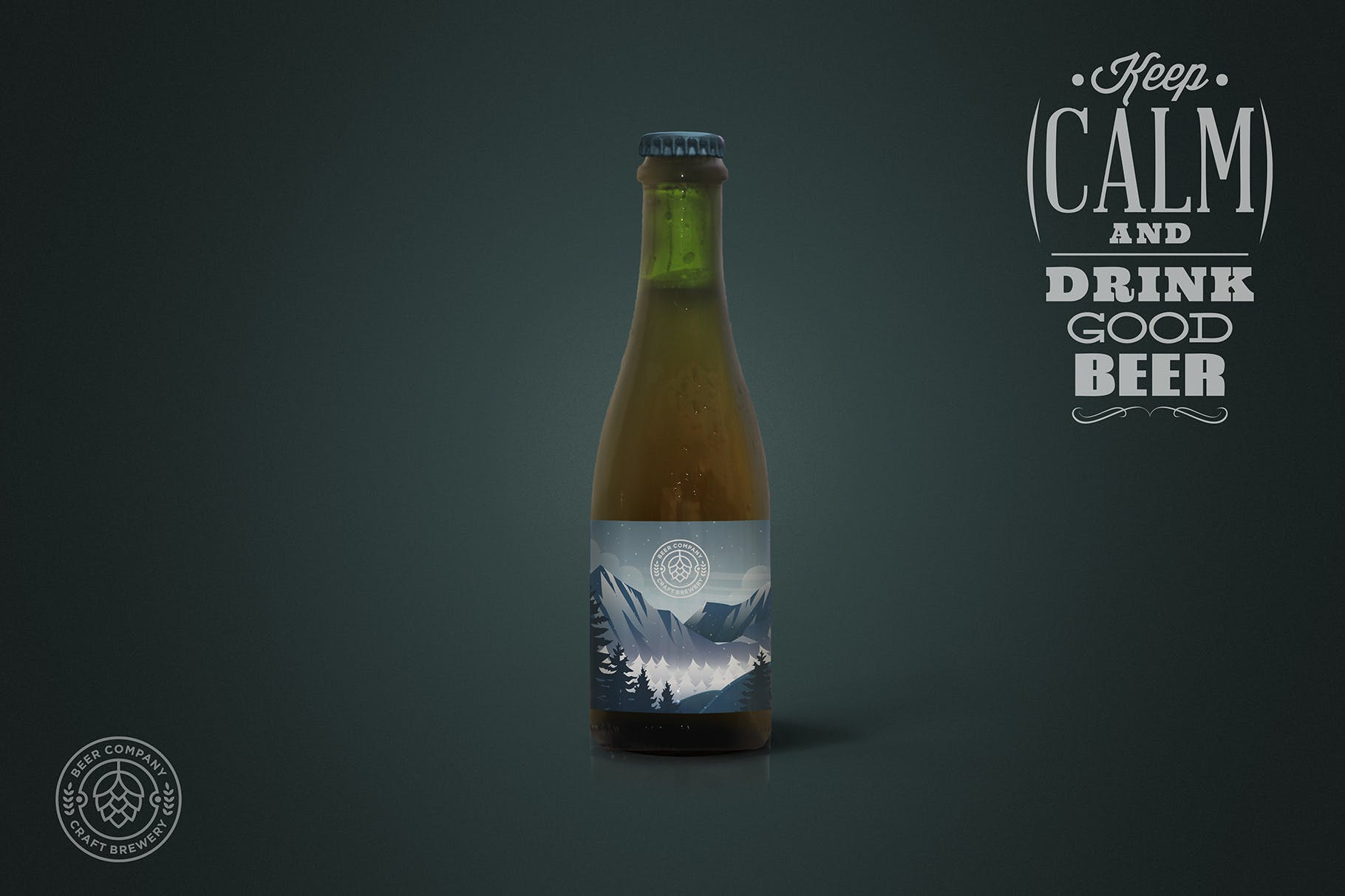 37cl棕褐色啤酒瓶外观设计图素材库精选模板 Clean 37cl Tan Beer Mockup插图(2)