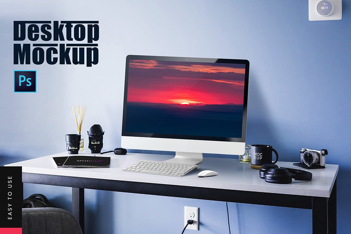 工作室场景一体机电脑屏幕预览16设计网精选样机v2 Desktop Mockup插图(1)