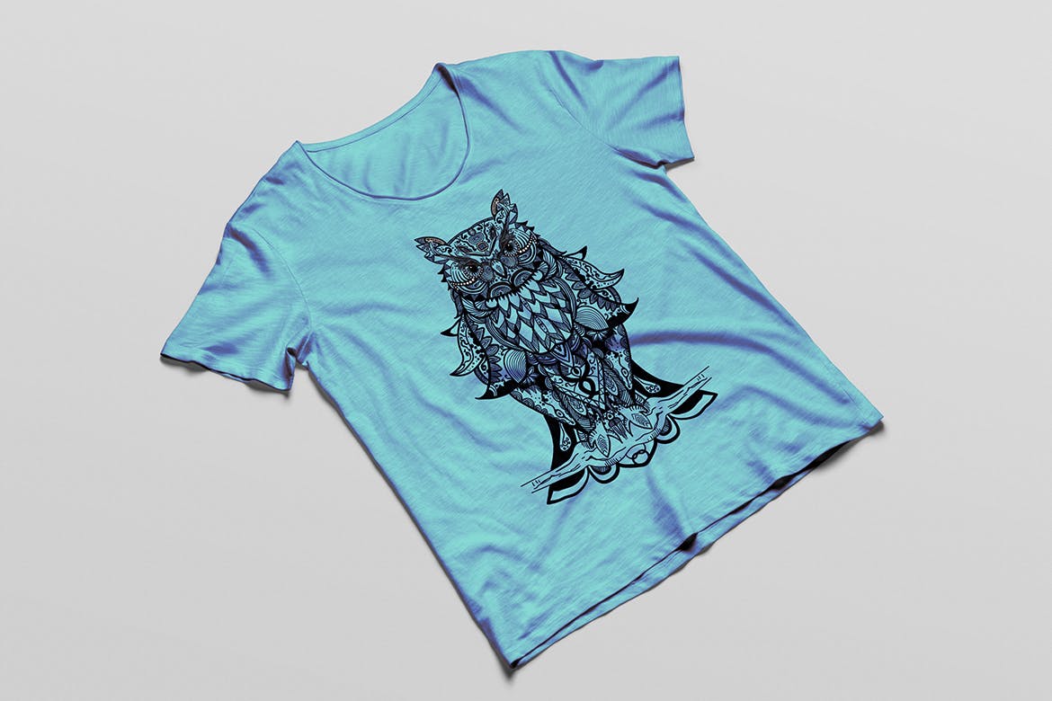 猫头鹰-曼陀罗T恤印花图案设计矢量素材 Owl Mandala T-shirt Design Vector Illustration插图(3)