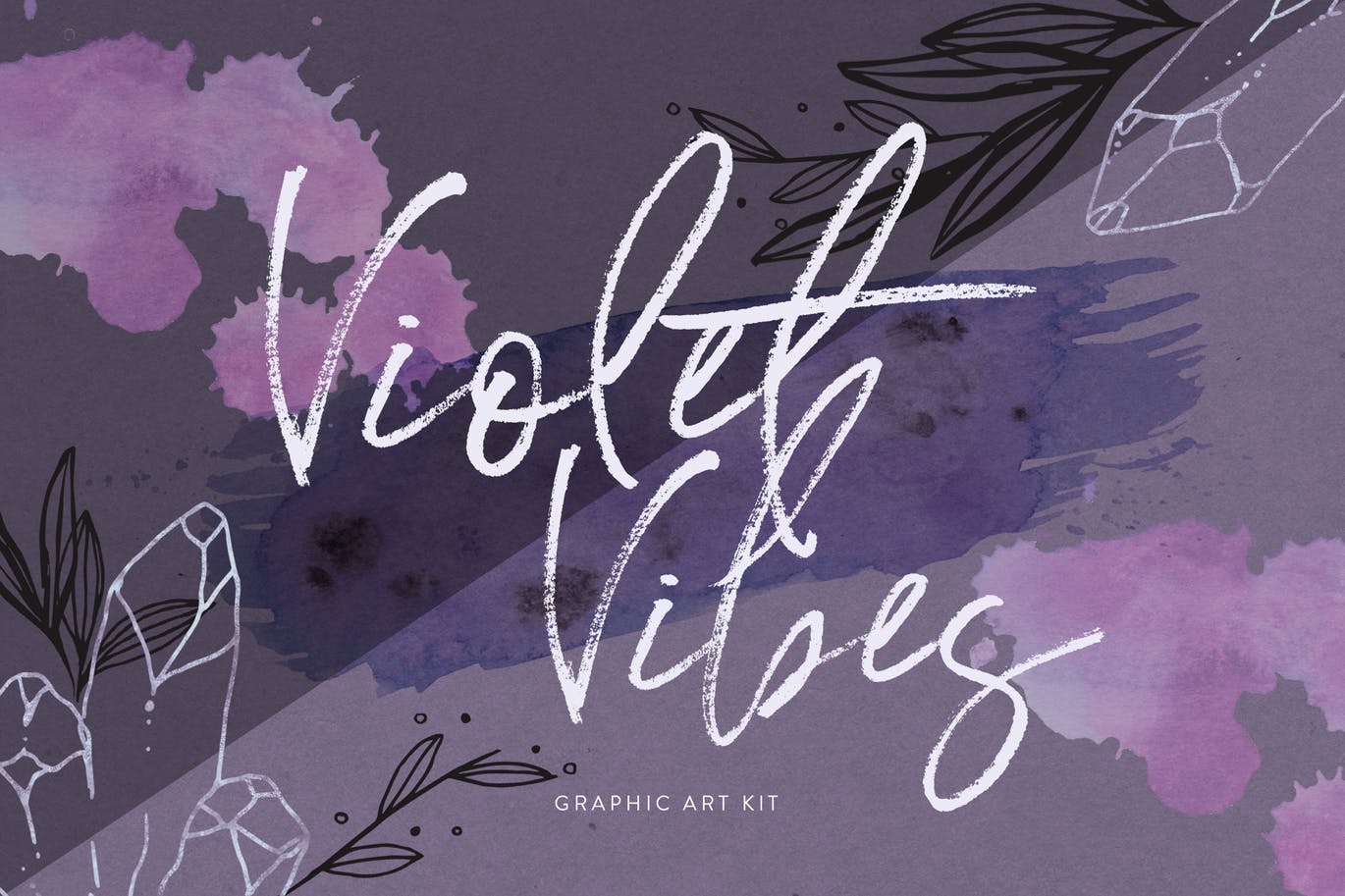 紫罗兰色时尚水彩手绘设计套件 Violet Vibes Graphic Art Kit插图