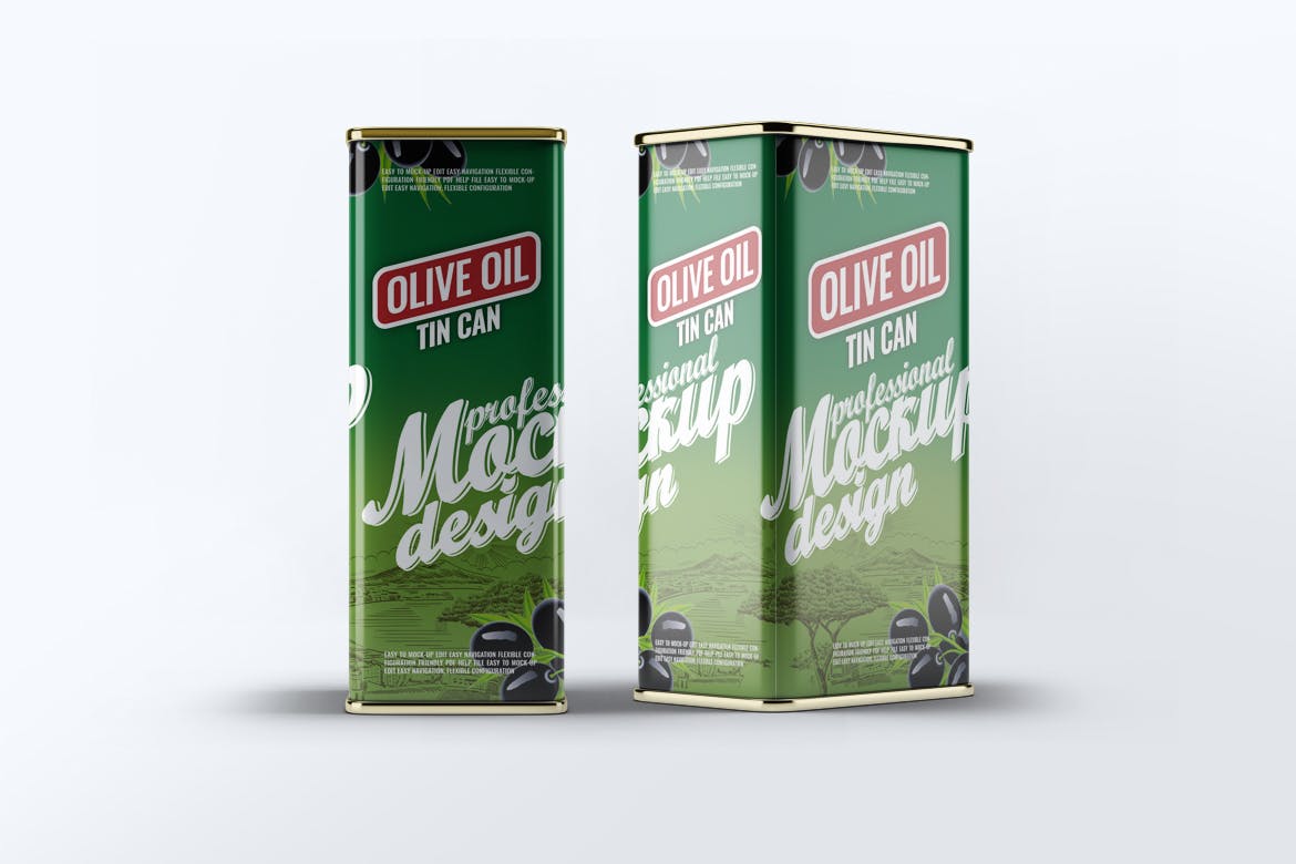 橄榄油罐头包装外观设计效果图普贤居精选模板 Tin Can Olive Oil Mock-Up插图(3)