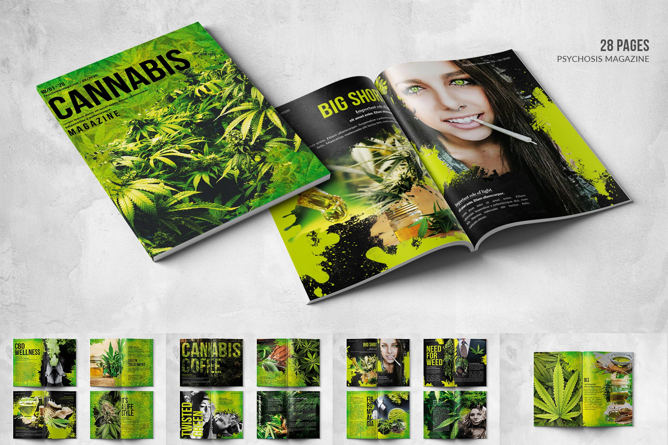 大麻生物研究主题普贤居精选杂志排版设计模板 Cannabis Magazine – A4 & US Letter – 28 pgs插图