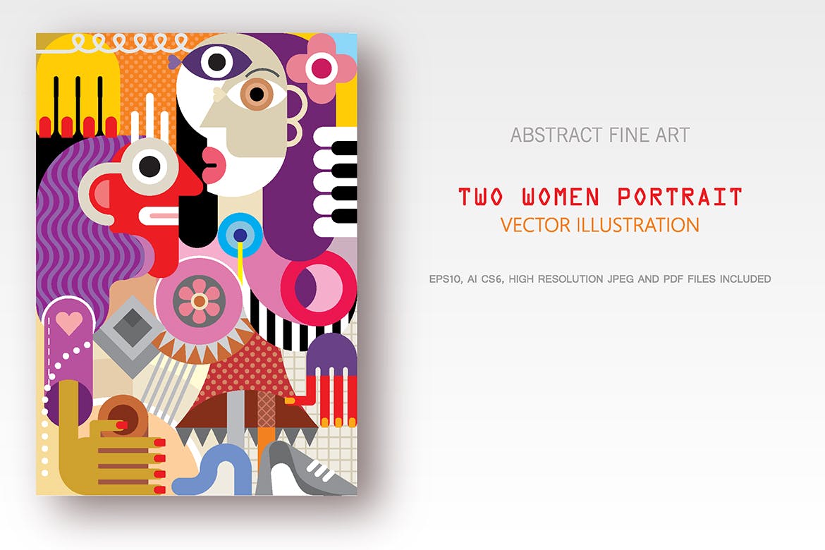 创意女性肖像抽象矢量插画16设计网精选素材 Two Women Portrait vector illustration插图