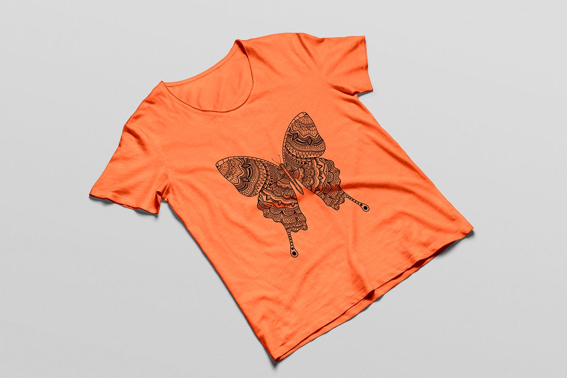 蝴蝶-曼陀罗花手绘T恤印花图案设计矢量插画16设计网精选素材 Butterfly Mandala Tshirt Design Illustration插图(5)