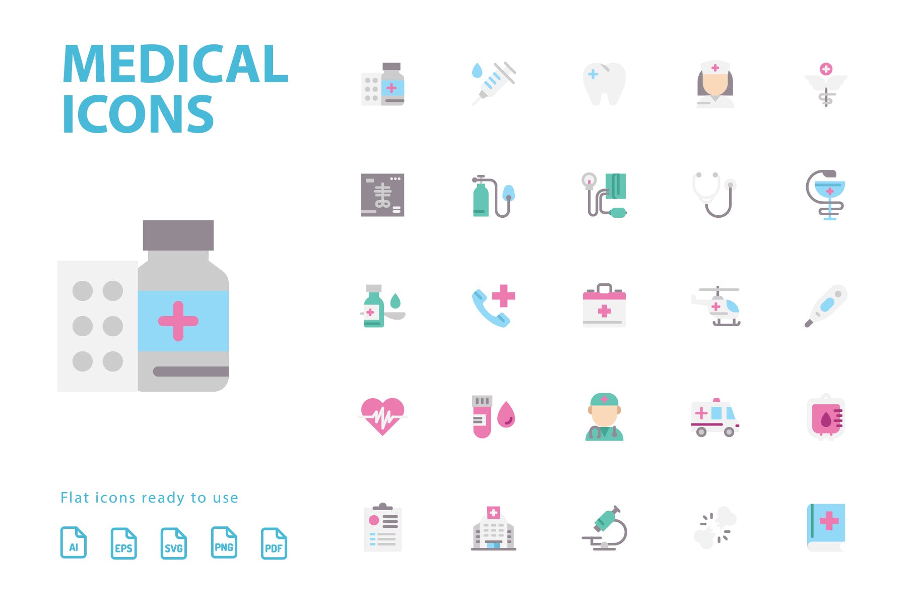 25枚医疗药物主题扁平设计风格矢量非凡图库精选图标v1 Medical Flat Icons插图(2)