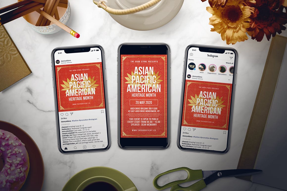 非物质文化遗产主题大会海报传单非凡图库精选PSD模板 Asian Pacific American Heritage Month Flyer Set插图(2)
