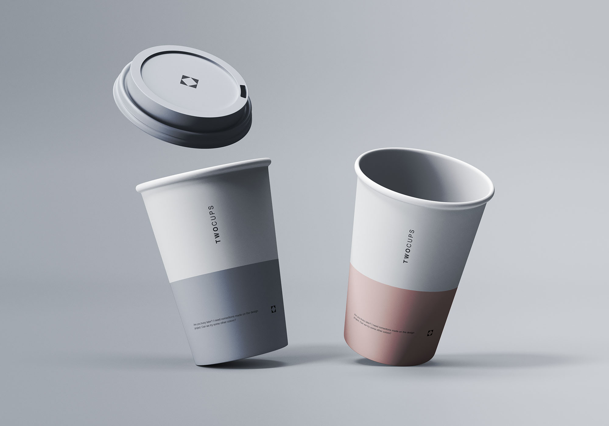一次性咖啡纸杯设计展示16图库精选模板 Two Disposable Coffee Cups Mockup插图(1)