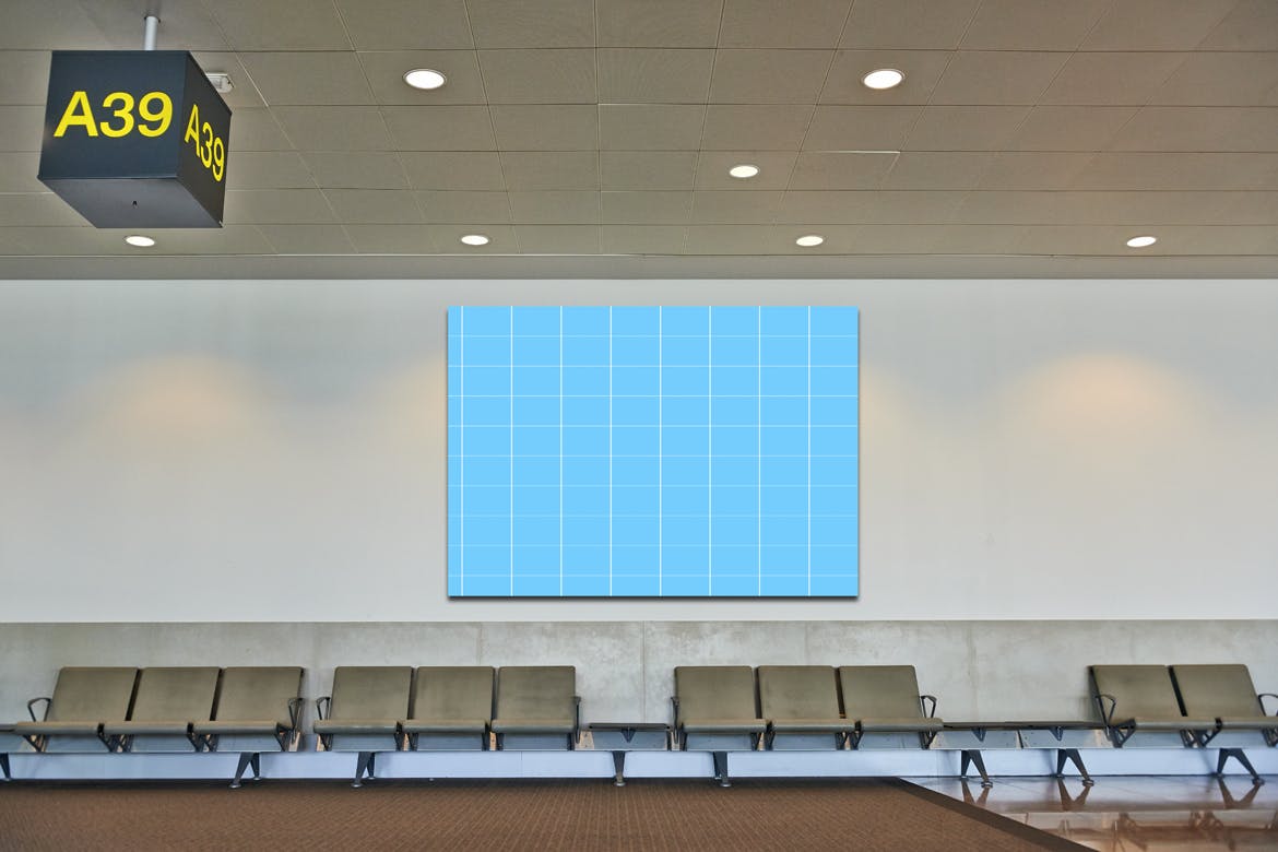 机场候机室挂墙广告大屏幕演示样机素材中国精选模板 Airport_Wall_Mockup插图(2)