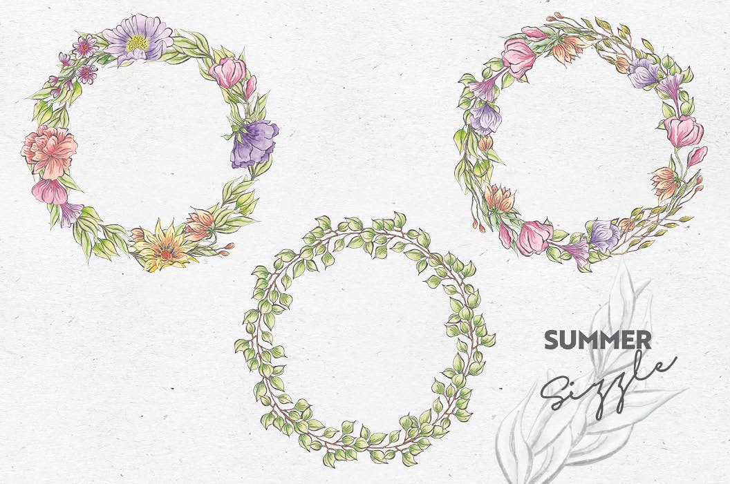 夏日鲜艳色彩水彩花卉设计16设计网精选PNG素材包 Summer Sizzle: Watercolor and Ink Collection插图(4)