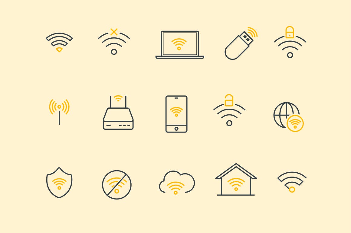 15枚无线网络&WIFI主题矢量亿图网易图库精选图标 15 Wireless & Wi-Fi Icons插图(4)