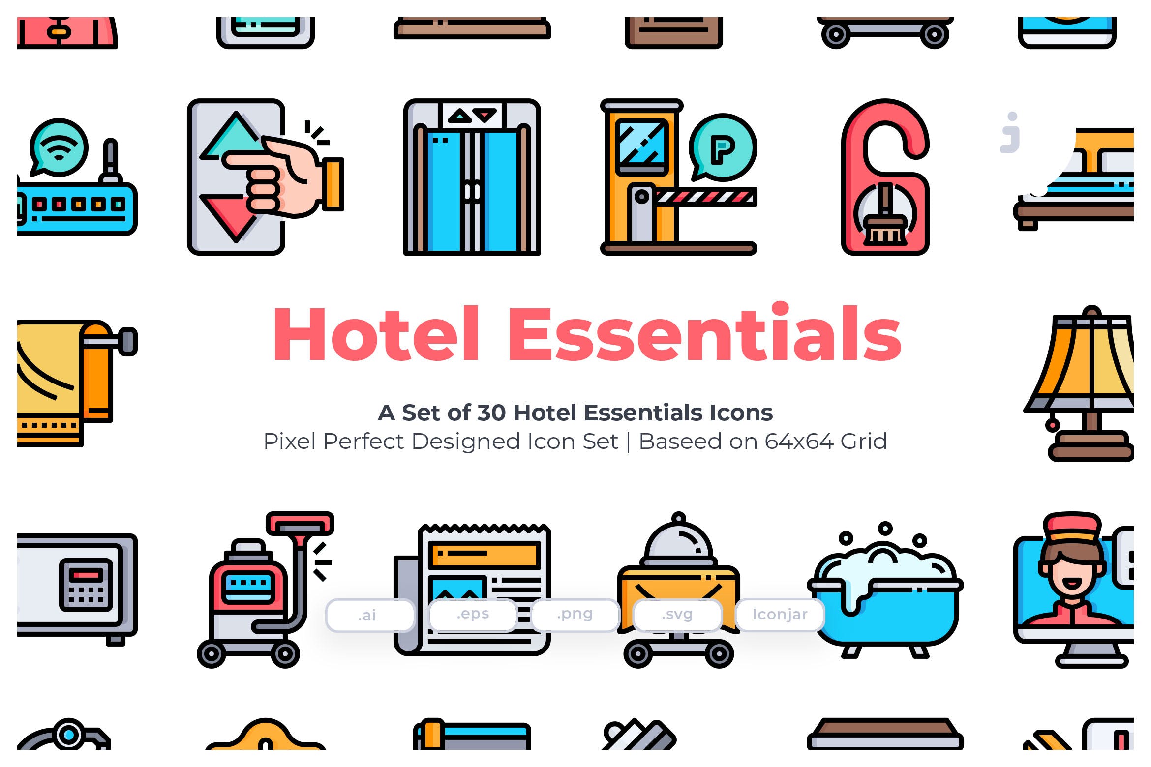 30枚医院医疗主题矢量16设计素材网精选图标 30 Hotel Essentials Icons插图