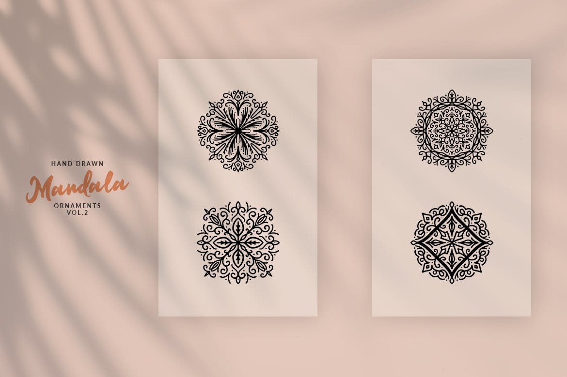 手工绘制曼陀罗花卉矢量图案素材v2 Hand Drawn Mandala Ornaments Vol.2插图(1)