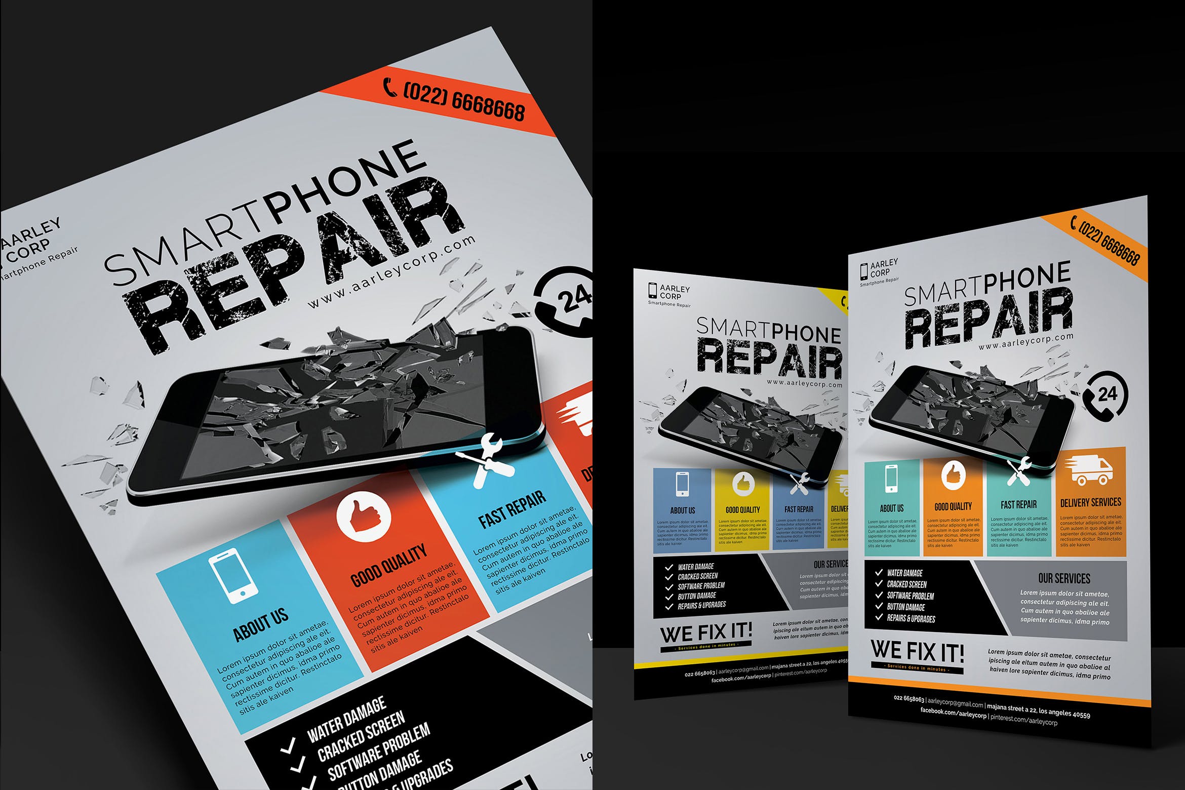 手机维修服务宣传单海报PSD素材16设计网精选模板 Smartphone Repair Flyer插图