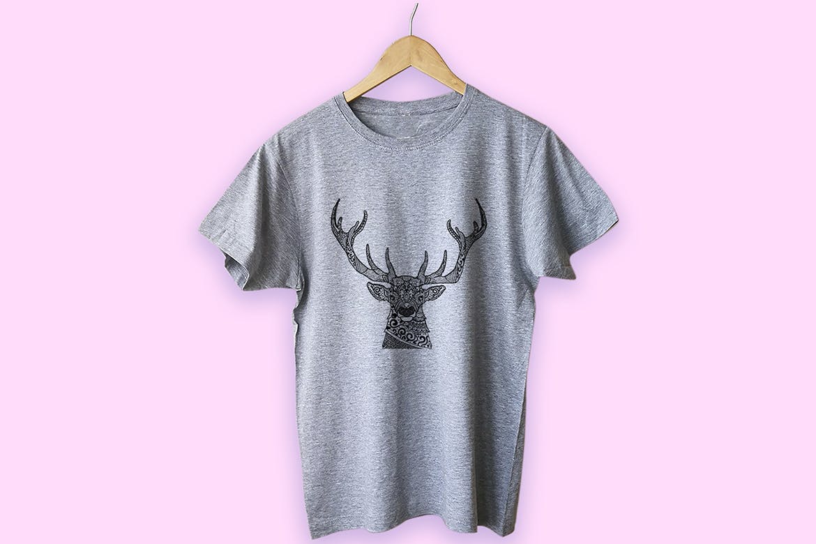 鹿-曼陀罗花手绘T恤印花图案设计矢量插画普贤居精选素材 Deer Mandala T-shirt Design Vector Illustration插图(4)