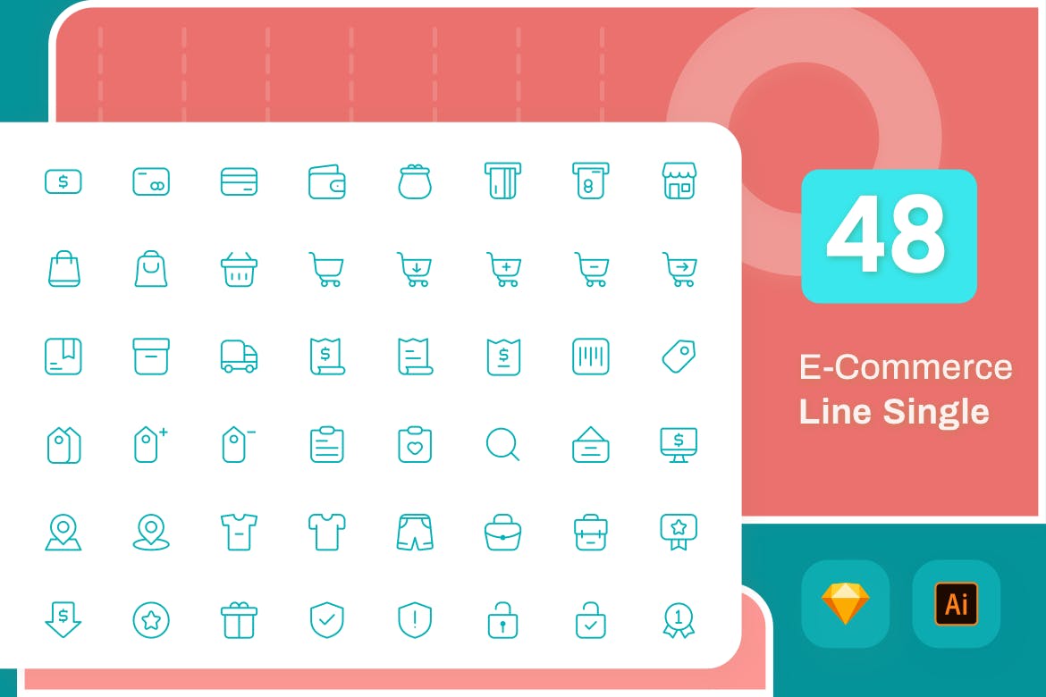 Line Senja系列：电子商务主题矢量线性16图库精选图标素材包 Line Senja – E-Commerce插图(1)