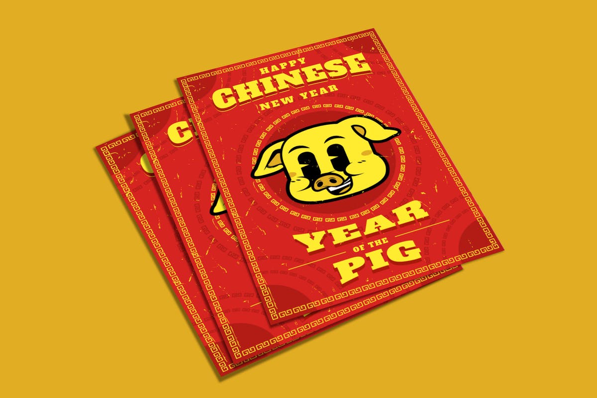 中国新年猪年主题宣传单设计模板 Chinese New year Flyer插图