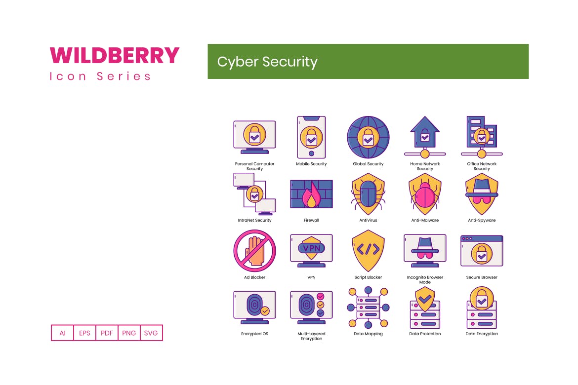 90枚网络和在线安全主题矢量16设计素材网精选图标 Cyber & Online Security Icons插图