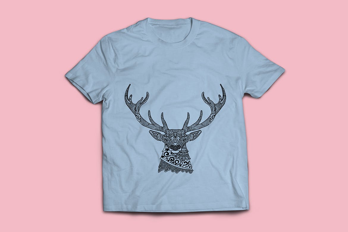 鹿-曼陀罗花手绘T恤印花图案设计矢量插画16图库精选素材 Deer Mandala T-shirt Design Vector Illustration插图(3)