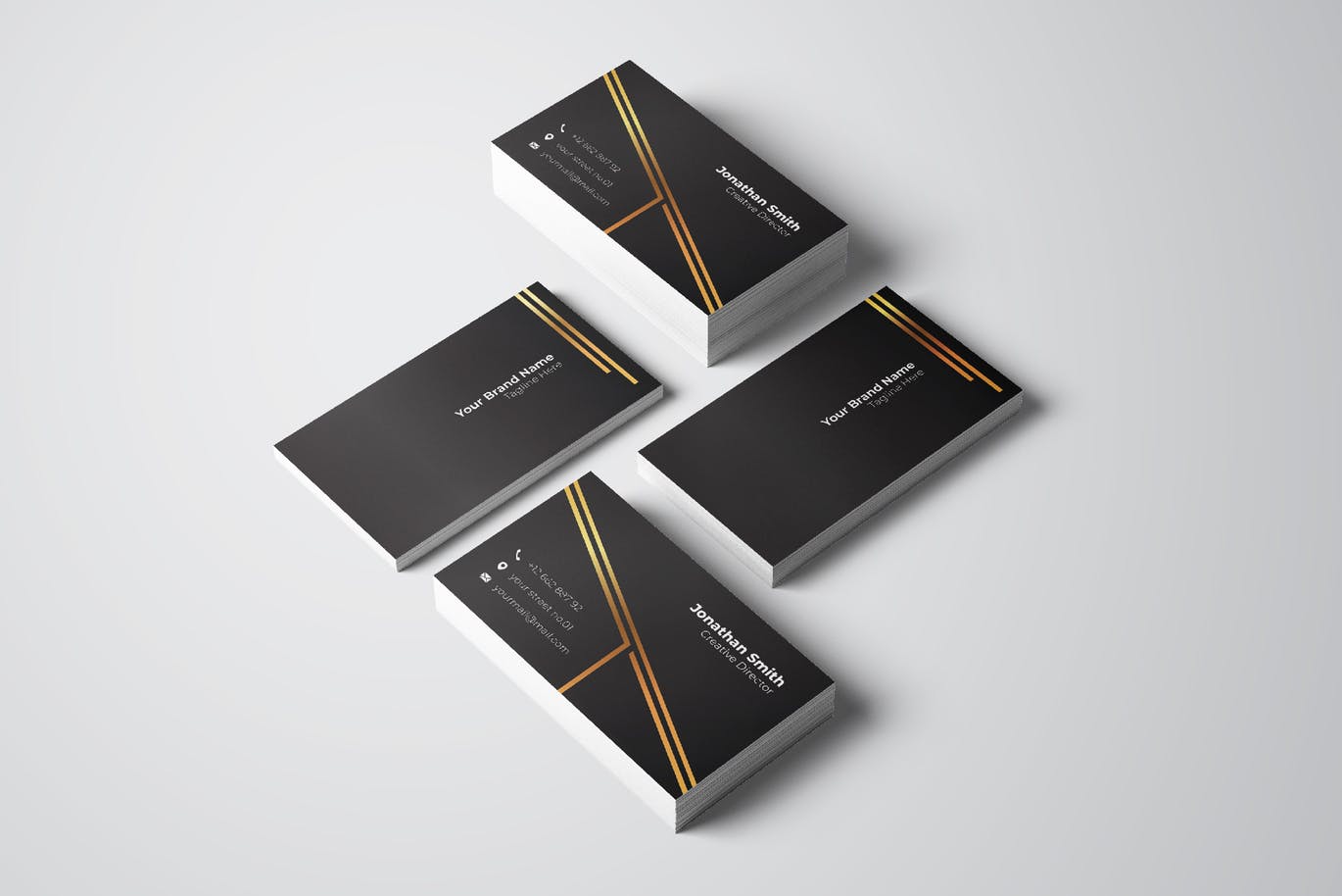 镶金线条酷黑背景企业16设计网精选名片模板v8 Business Card Template.v8插图(1)