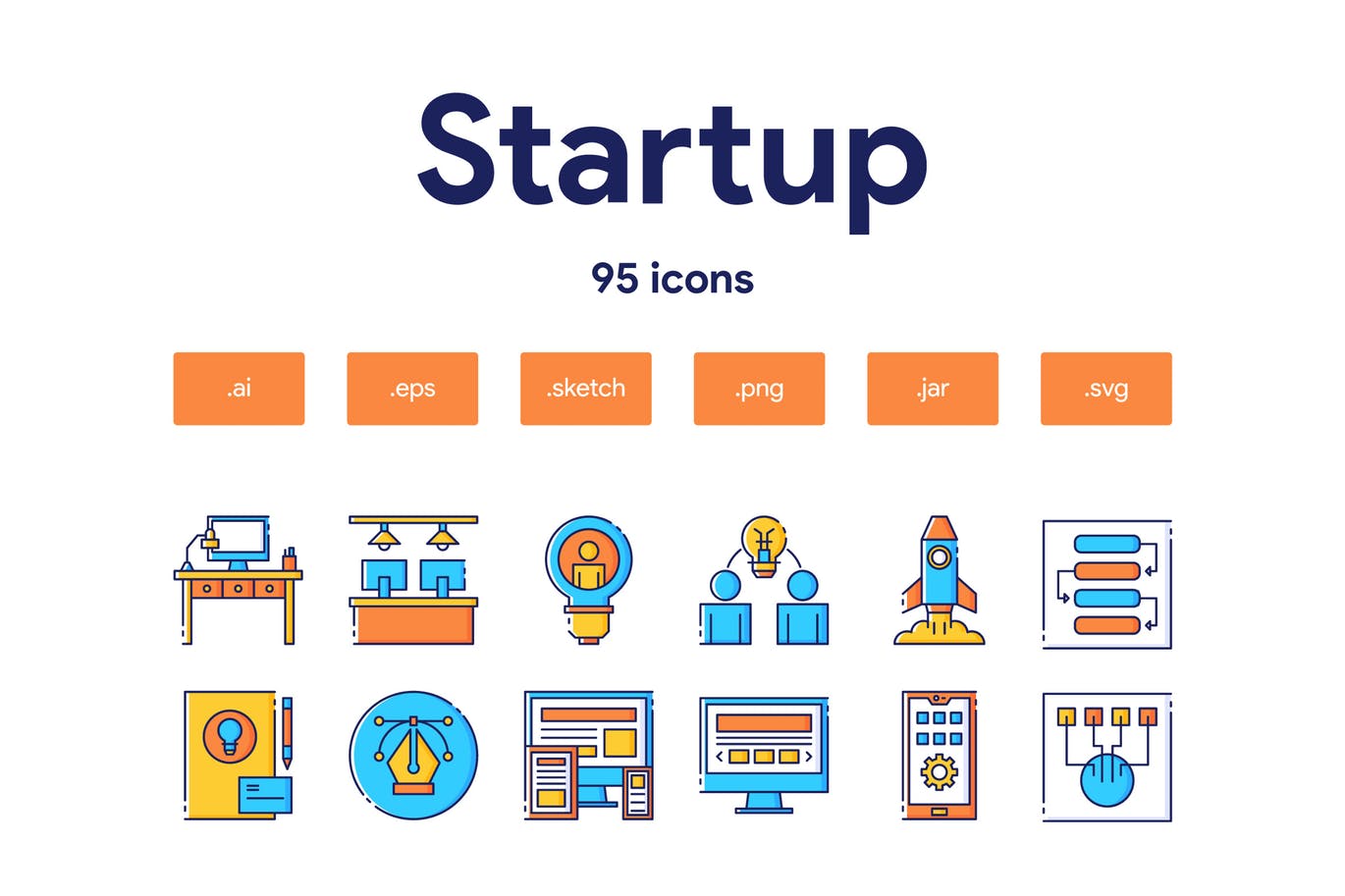 95枚项目启动主题填色线性素材库精选图标 Startup Icon Set插图
