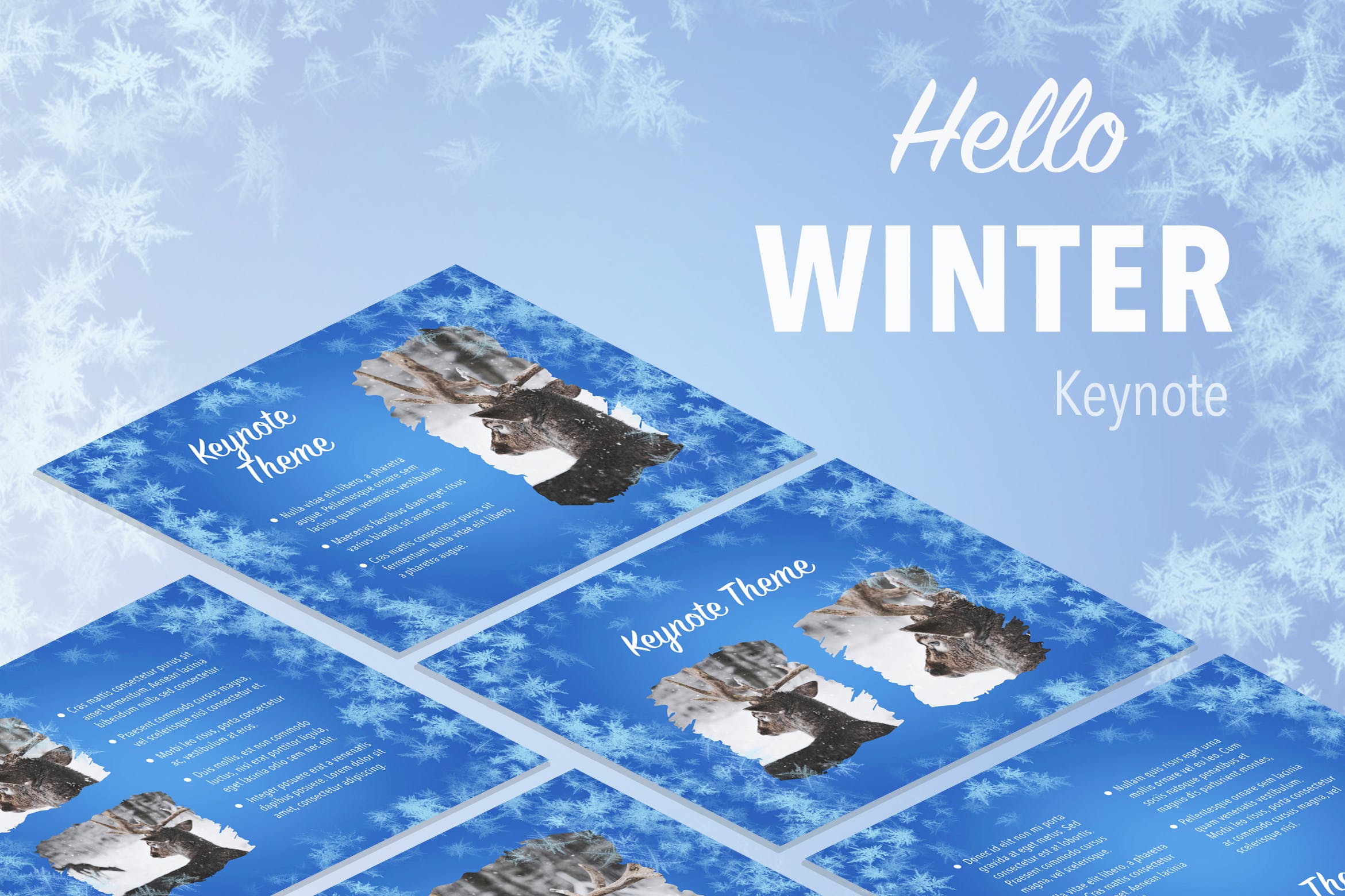 冬天雪花背景素材库精选Keynote模板下载 Hello Winter Keynote Template插图