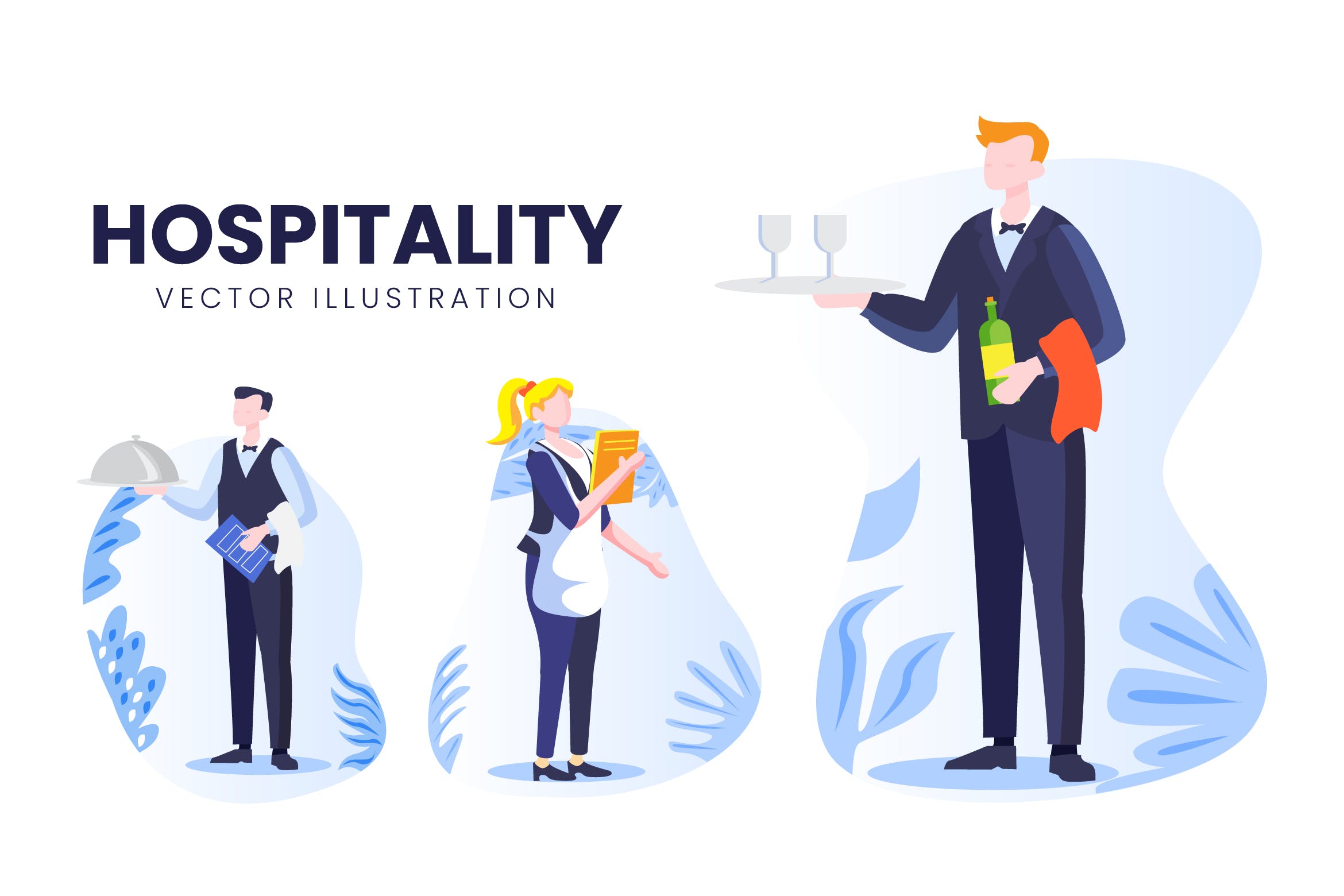 酒店职员人物形象16设计网精选手绘插画矢量素材 Hospitality Occupation Vector Character Set插图