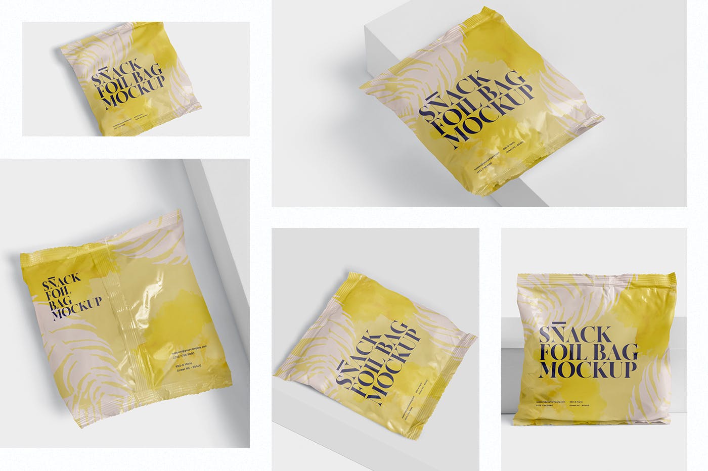 小吃零食铝箔包装袋设计图素材库精选 Snack Foil Bag Mockup – Square Size – Small插图(1)