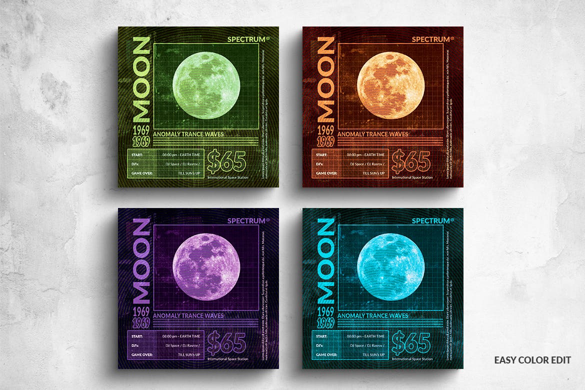 古典音乐会宣传单&社交广告设计模板 Moon Anomaly Music Square Flyer & Social Media插图(2)