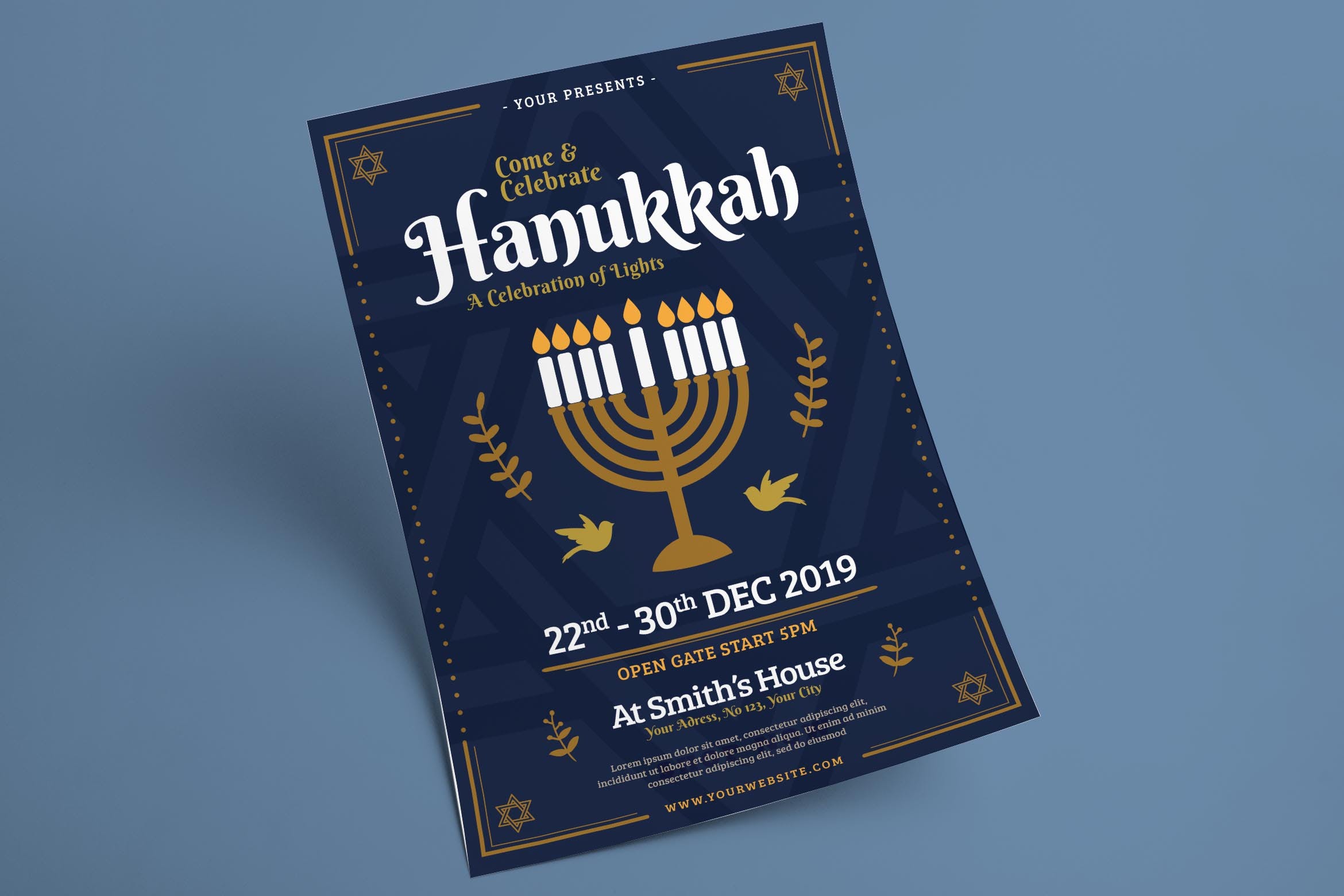 犹太人传统节日光明节活动海报传单16设计网精选PSD模板 Hanukkah Flyer插图