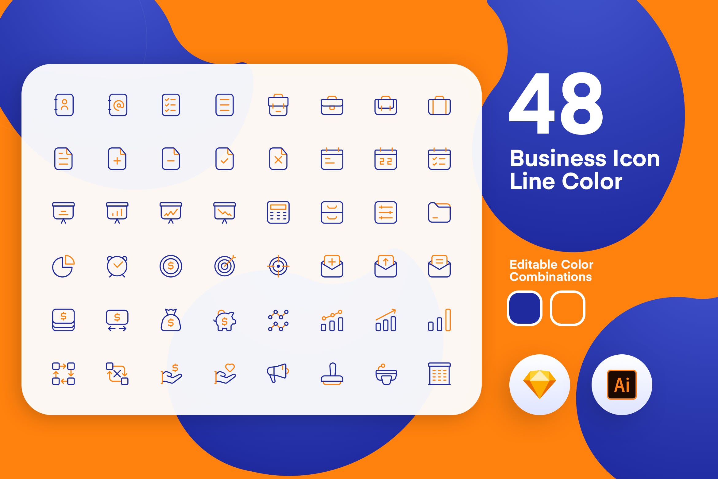 48枚商务主题彩色矢量线性非凡图库精选图标 Business Icon Line Color插图