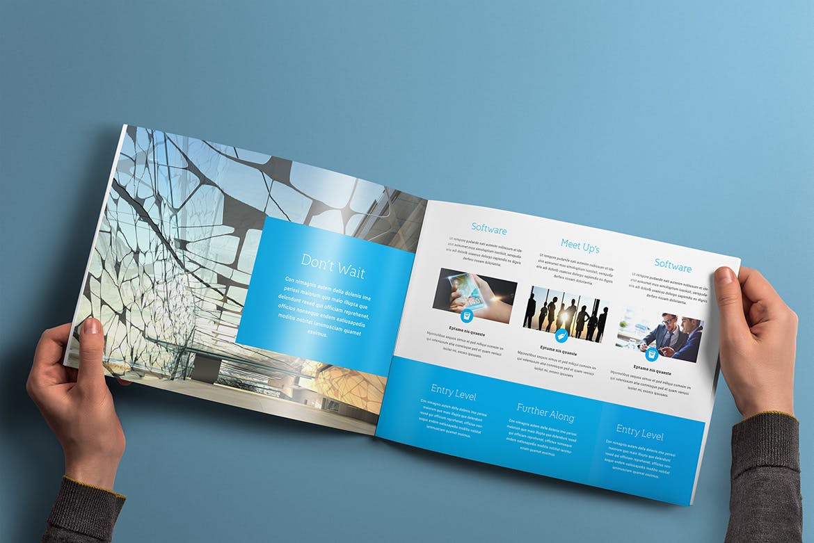 横版设计风格企业宣传册/企业画册内页版式设计样机非凡图库精选 Landscape Brochure Mockup插图(3)
