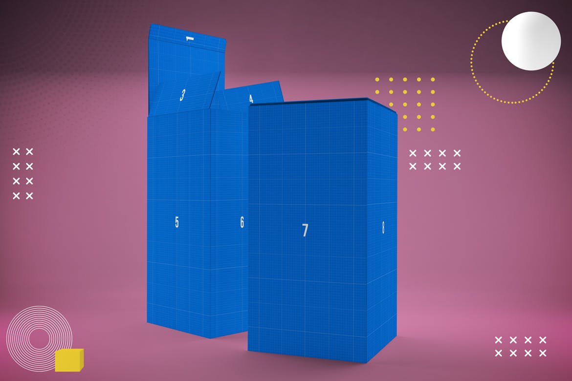 产品包装盒外观设计多角度演示素材库精选模板 Abstract Rectangle Box Mockup插图(9)