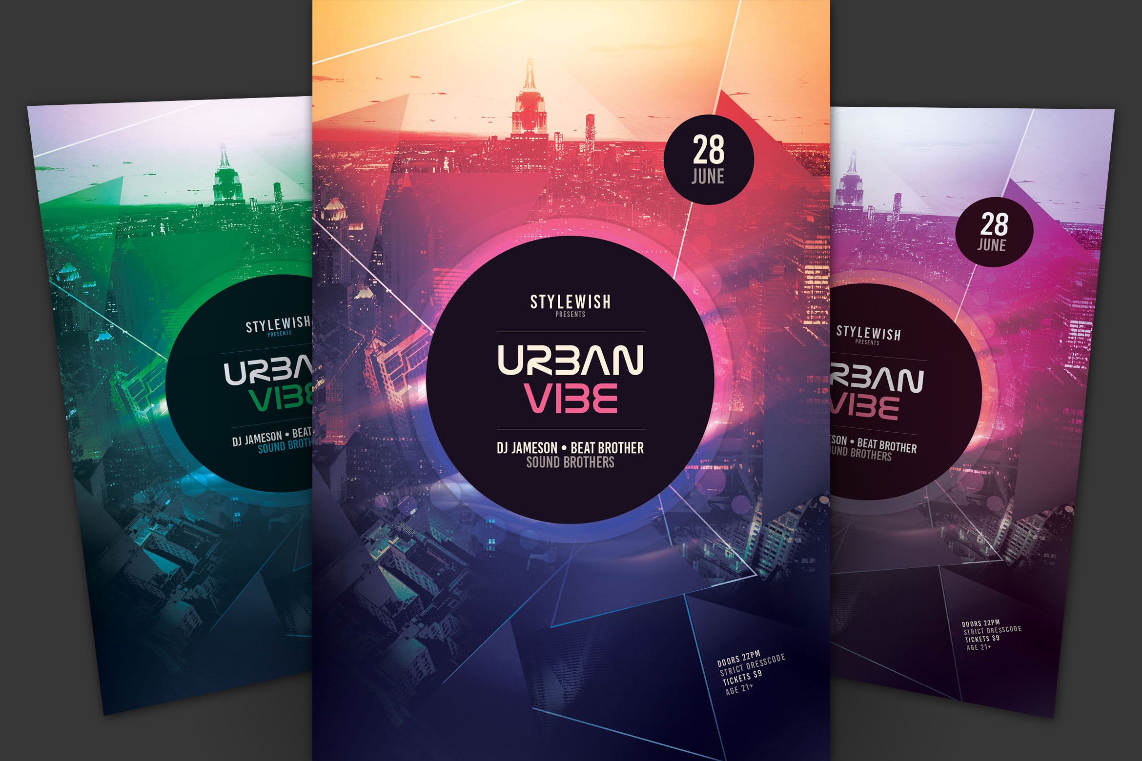 城市DJ音乐节活动传单海报PSD素材素材库精选模板 Urban Vibe Flyer插图