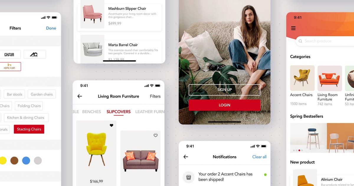 在线家具商城APP应用UI设计16图库精选模板 Furniture Store App Template插图