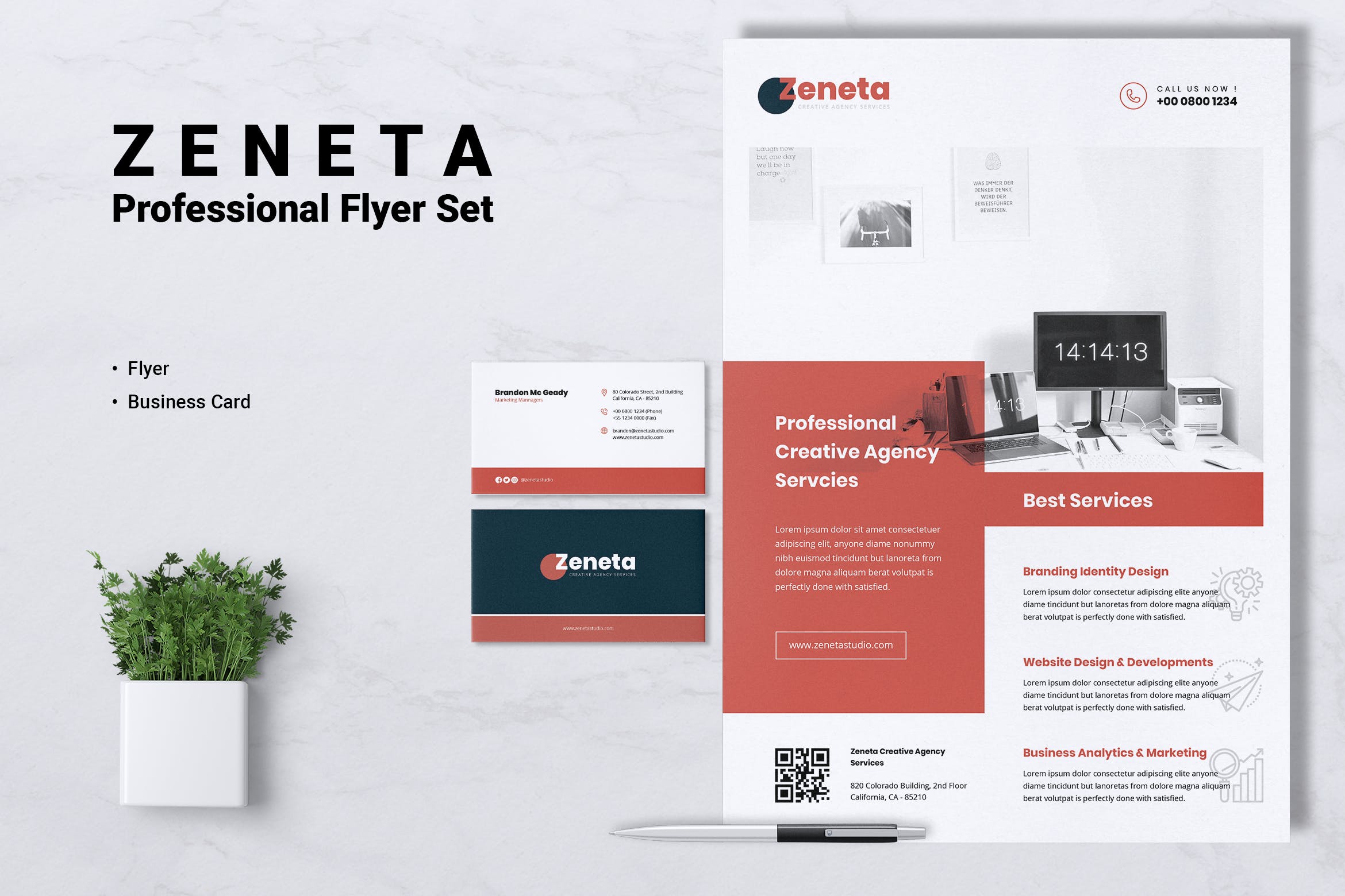 创意代理公司宣传单&企业名片设计模板 ZENETA Creative Agency Flyer & Business Card插图