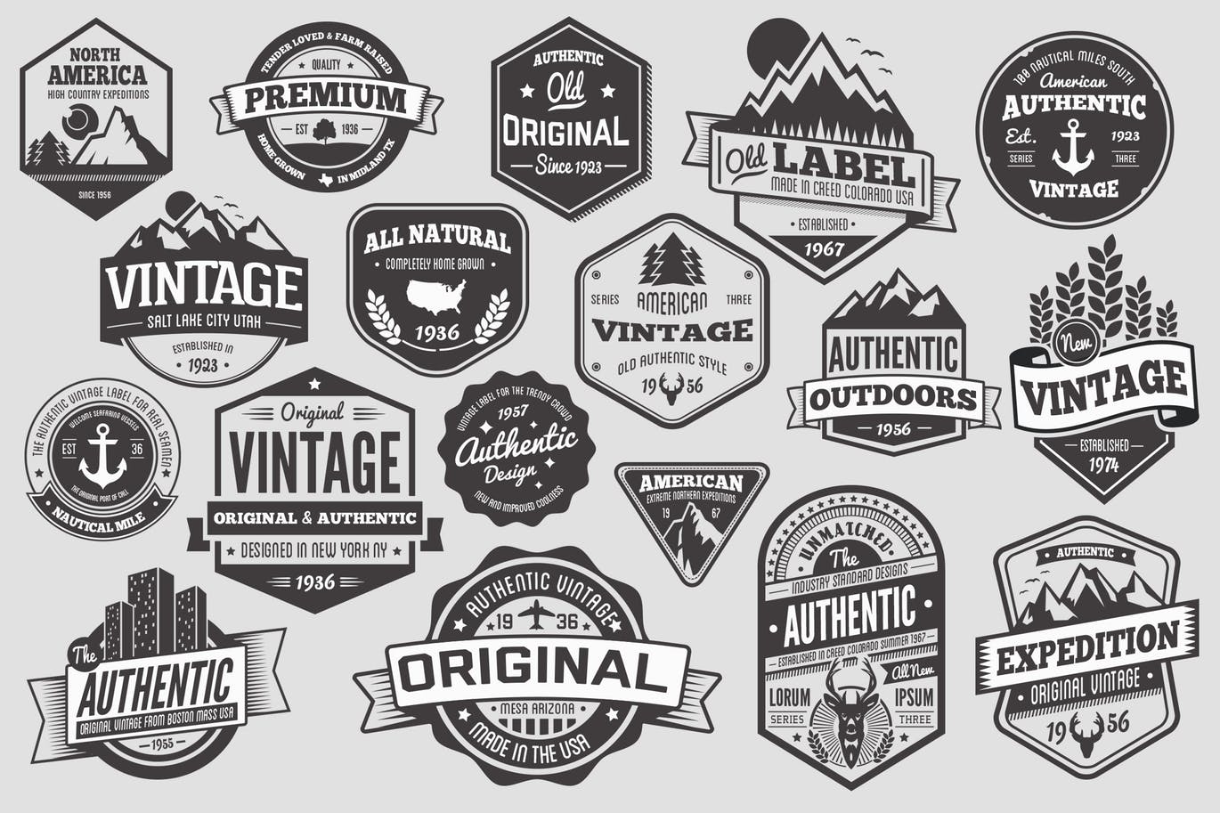 18个复古设计风徽章&品牌商标Logo设计素材库精选模板 18 Vintage Badges and Logos插图