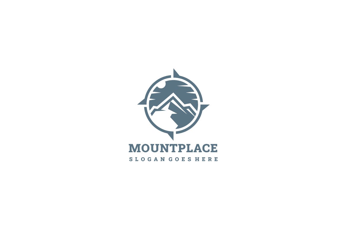 日落西山山脉图形Logo设计素材库精选模板v1 Mountain Places Logo插图(1)