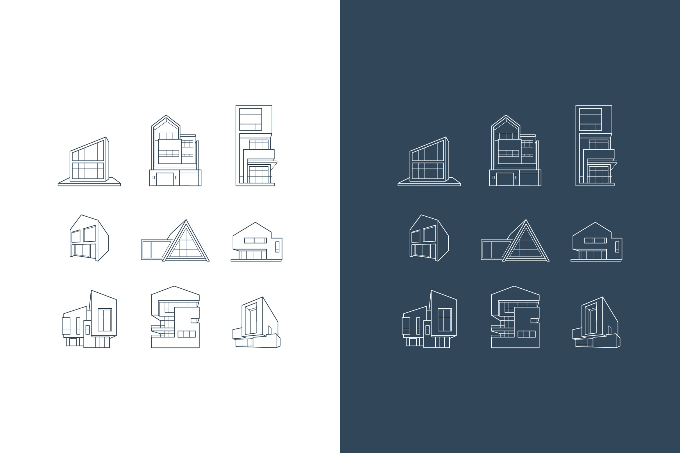 建筑房屋框架结构几何图形矢量16图库精选图标素材 vector logos of icons with architecture houses插图