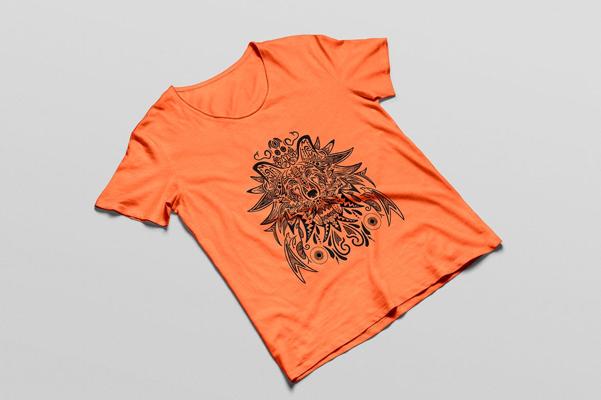 狼-曼陀罗花手绘T恤印花图案设计矢量插画素材库精选素材 Wolf Mandala T-shirt Design Vector Illustration插图(4)