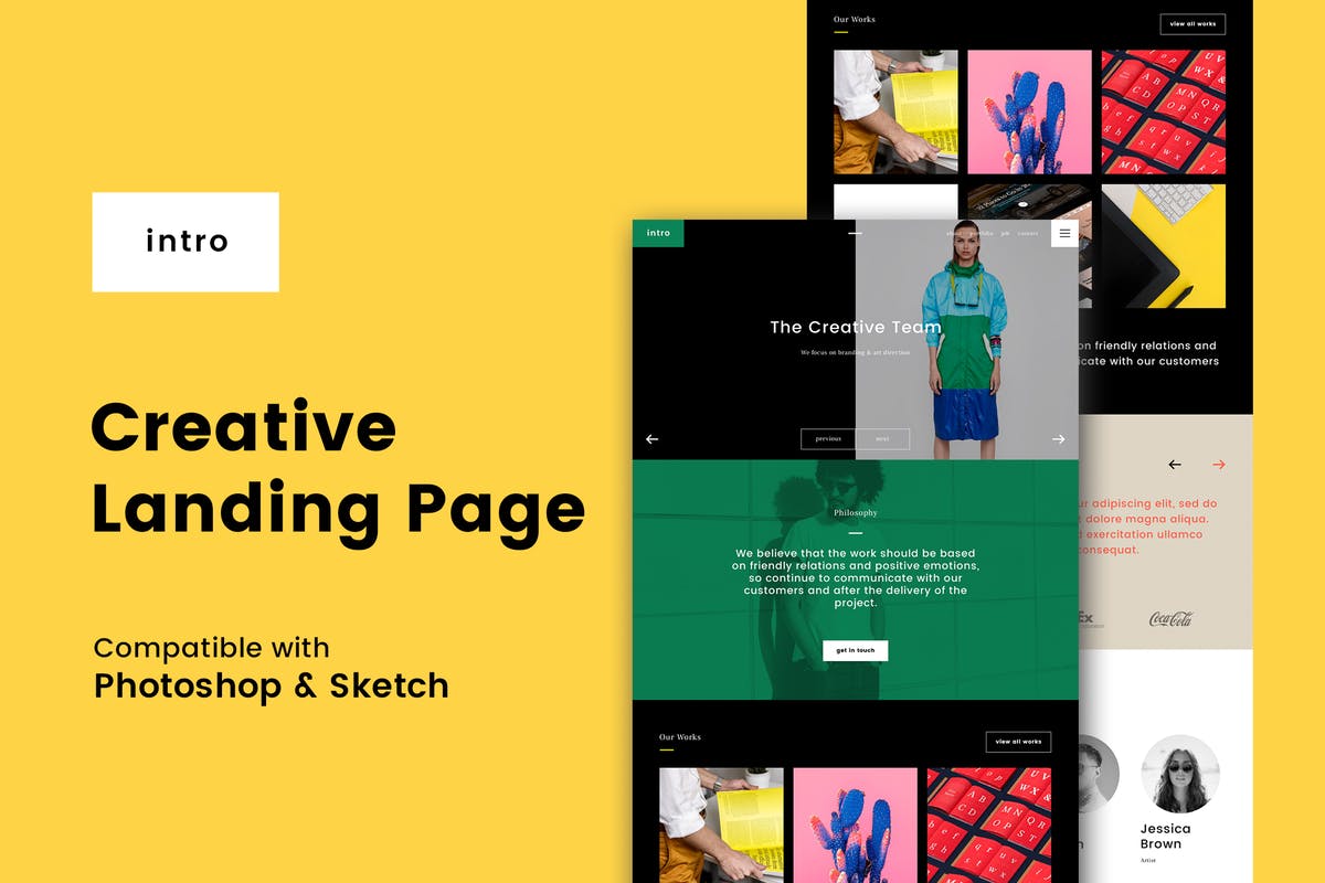创意时尚网站着陆页设计PSD&SKETCH模板 Intro Creative Landing Page (PSD + Sketch)插图