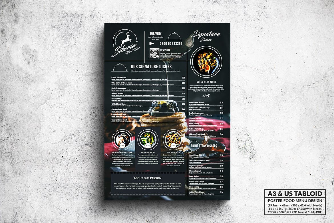 多合一餐馆餐厅菜单海报PSD素材16设计网精选模板v2 Poster Food Menu A3 & US Tabloid Bundle插图(1)
