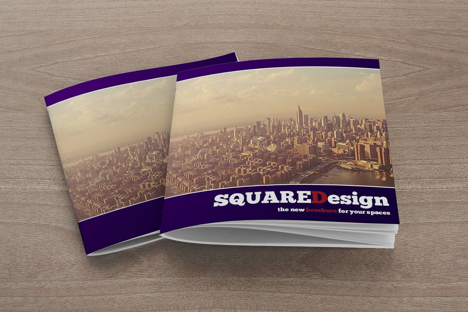 方形画册产品手册叠放效果图样机非凡图库精选 2 Square Covers Brochure Mockup插图(2)