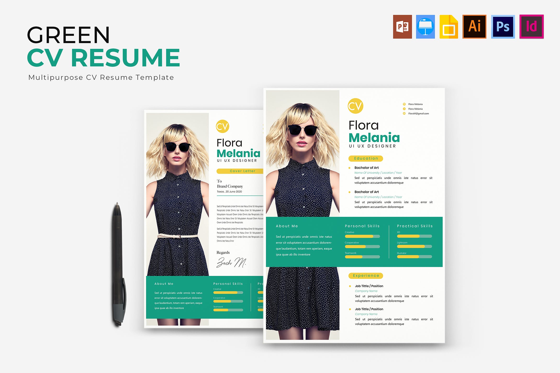 UI/UX设计师个人简历&介绍信设计模板 Green | CV & Resume插图