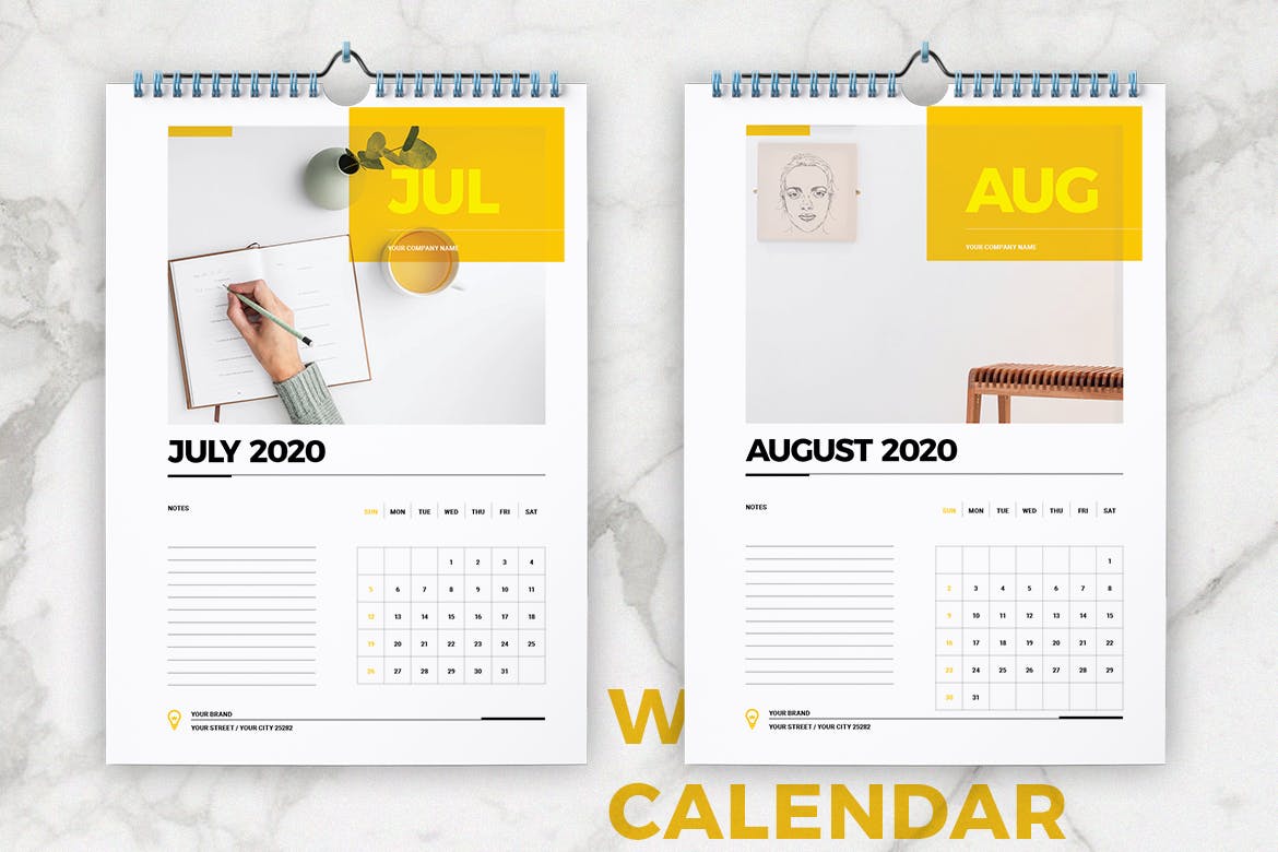 2020年挂墙活页翻页日历表设计模板 Wall Calendar 2020 Layout插图(5)