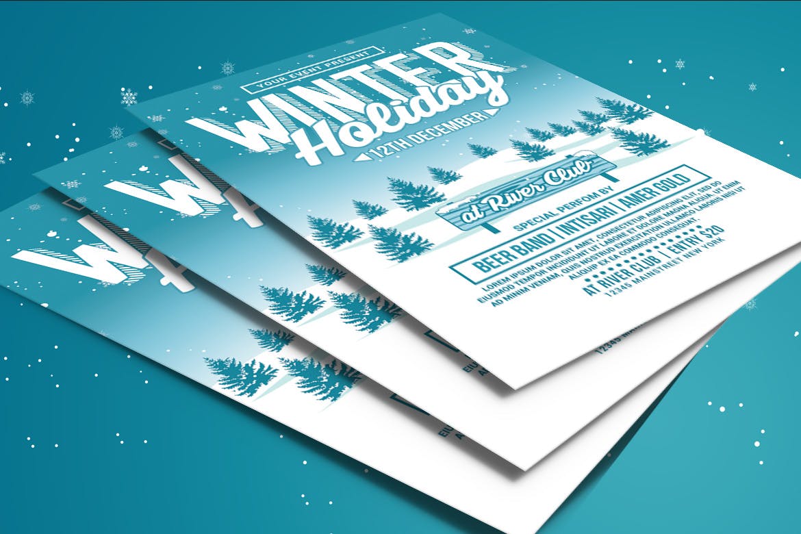 寒假派对活动海报传单普贤居精选PSD模板 Winter Holiday Party Flyer插图(3)