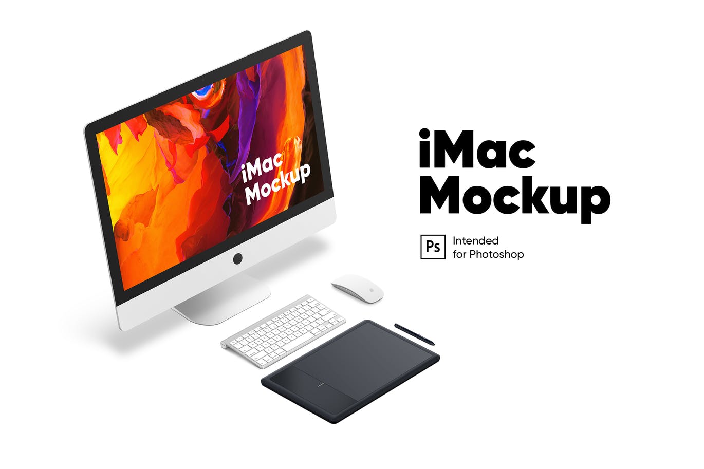 简约工作场景iMac一体机电脑设计演示普贤居精选样机模板 Workplace iMac mockup插图