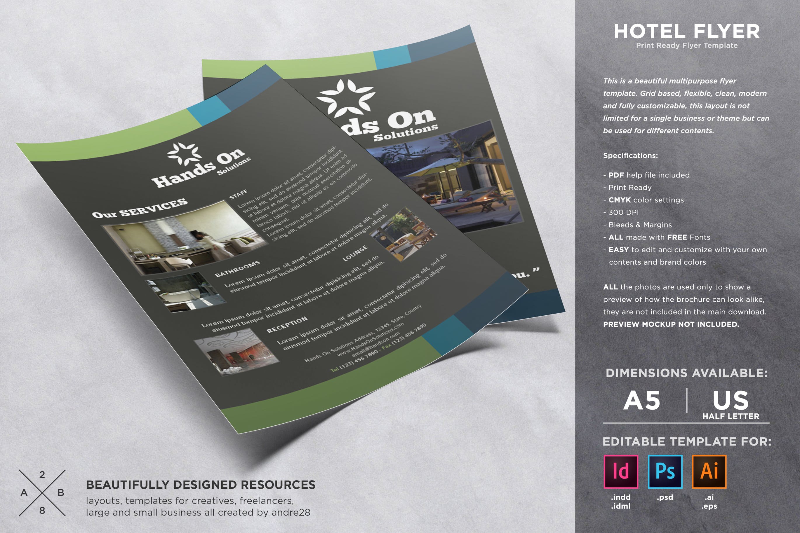 酒店/宾馆/民宿营销宣传单设计模板 Hotel Flyer Template插图